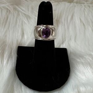 Amethyst and 925 Silver Band Ring - Size 7